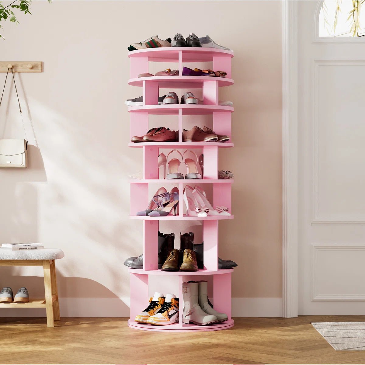 32 Pair Rotating Shoe Rack Fits Shoe Size up to 10 - Pink/SW9718ACIF