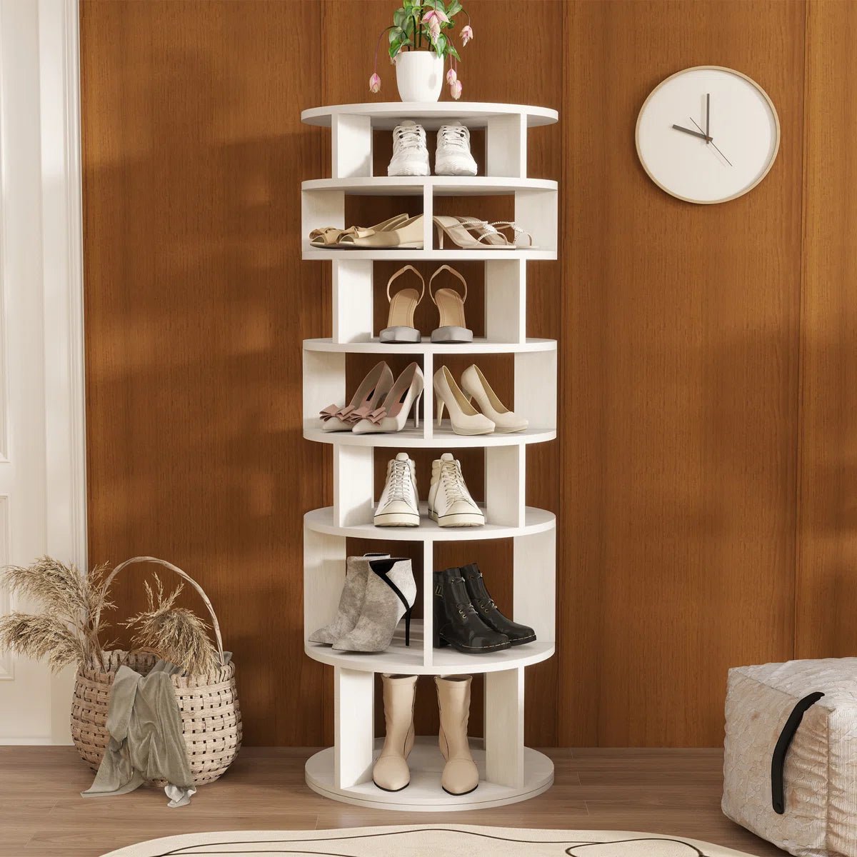 32 Pair Rotating Shoe Rack Fits Shoe Size up to 10 - White/SW9718ACWR