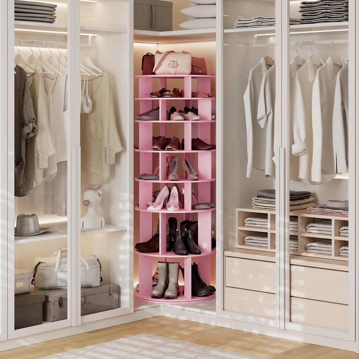 32 Pair Rotating Shoe Rack Fits Shoe Size up to 10 - Pink/SW9718ACIF
