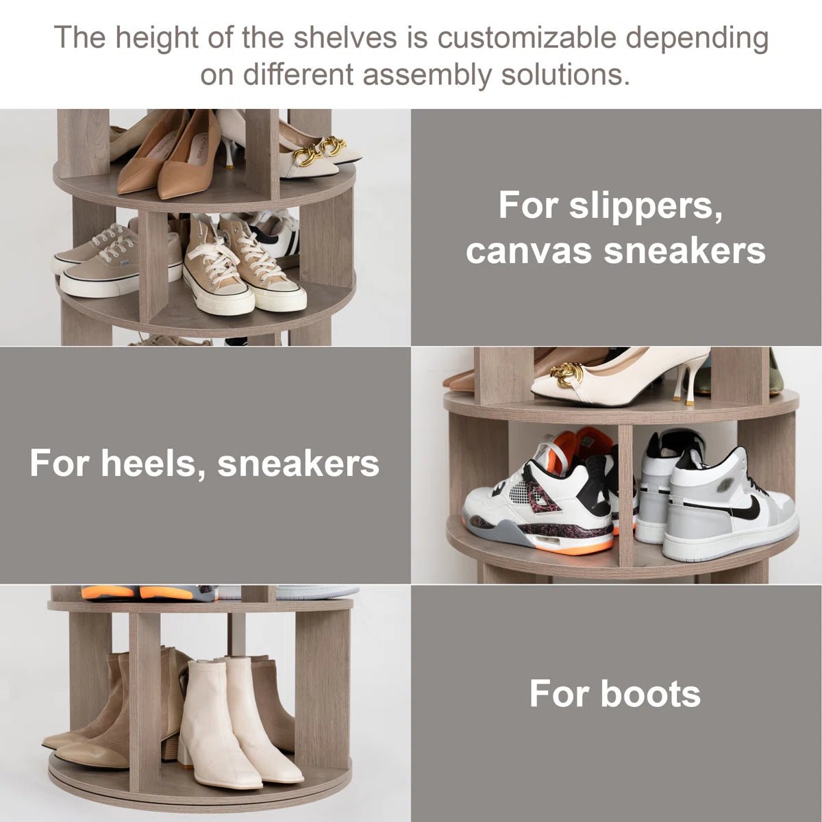 32 Pair Rotating Shoe Rack Fits Shoe Size up to 10 - Gray/SW9718ACES