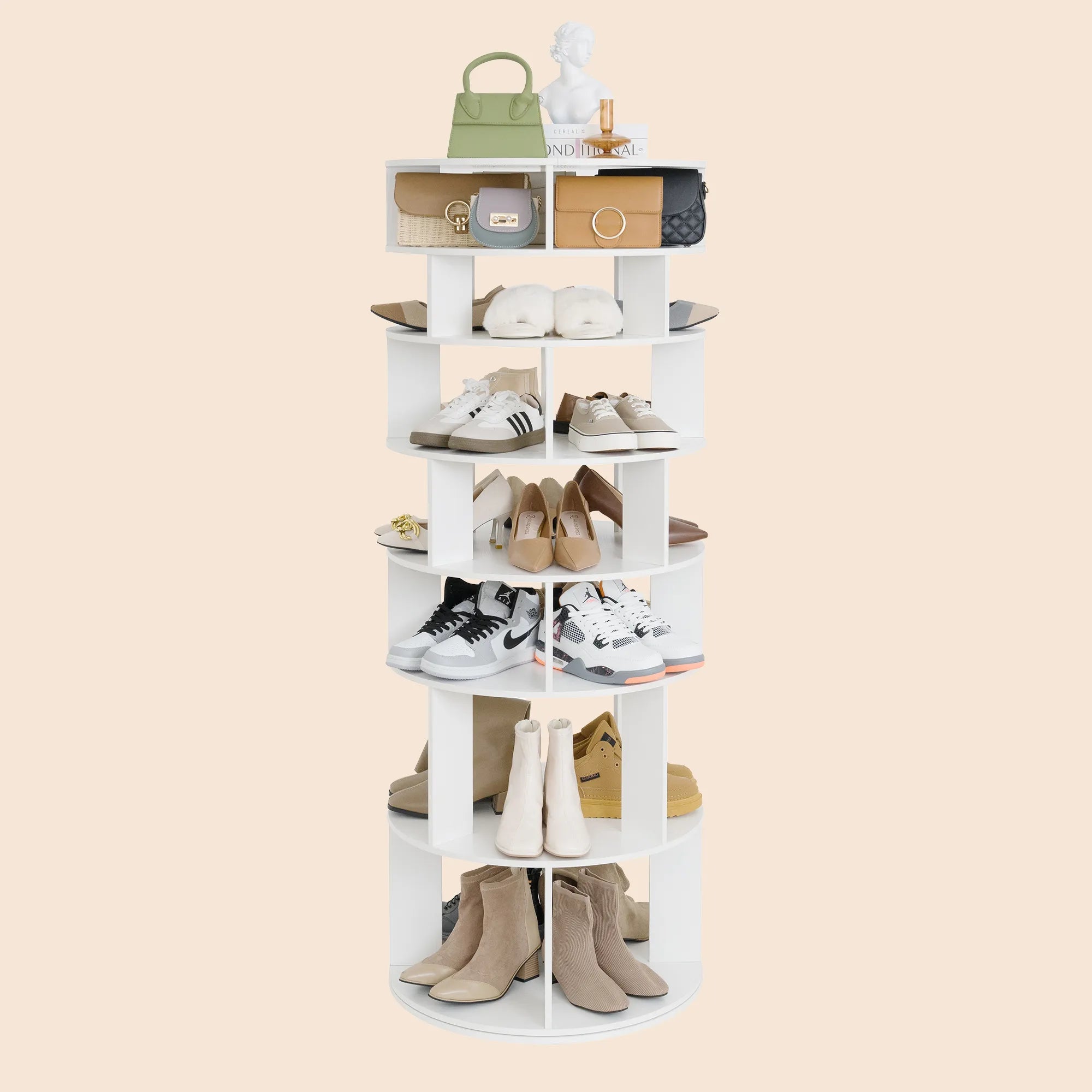 32 Pair Rotating Shoe Rack Fits Shoe Size up to 10 - White/SW9718ACWR