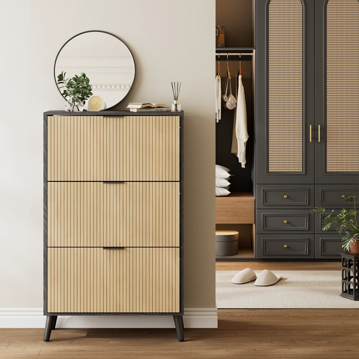 36 Pair Flip Drawer Shoe Storage Cabinet - Light Khaki/SW9736AKTJ