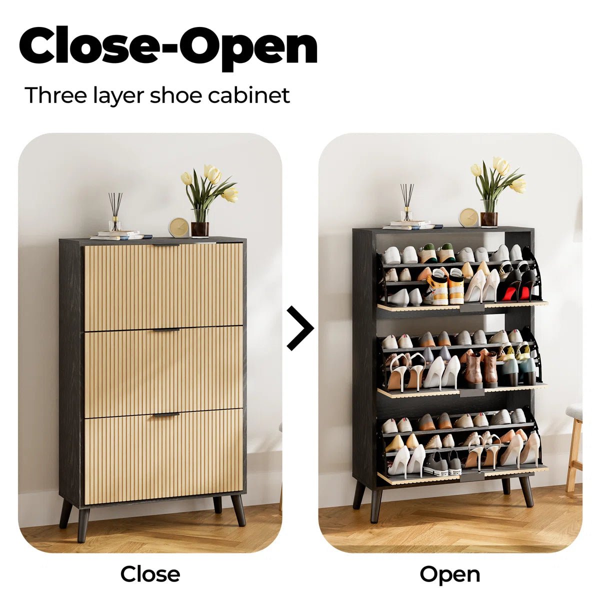 36 Pair Flip Drawer Shoe Storage Cabinet - Light Khaki/SW9736AKTJ