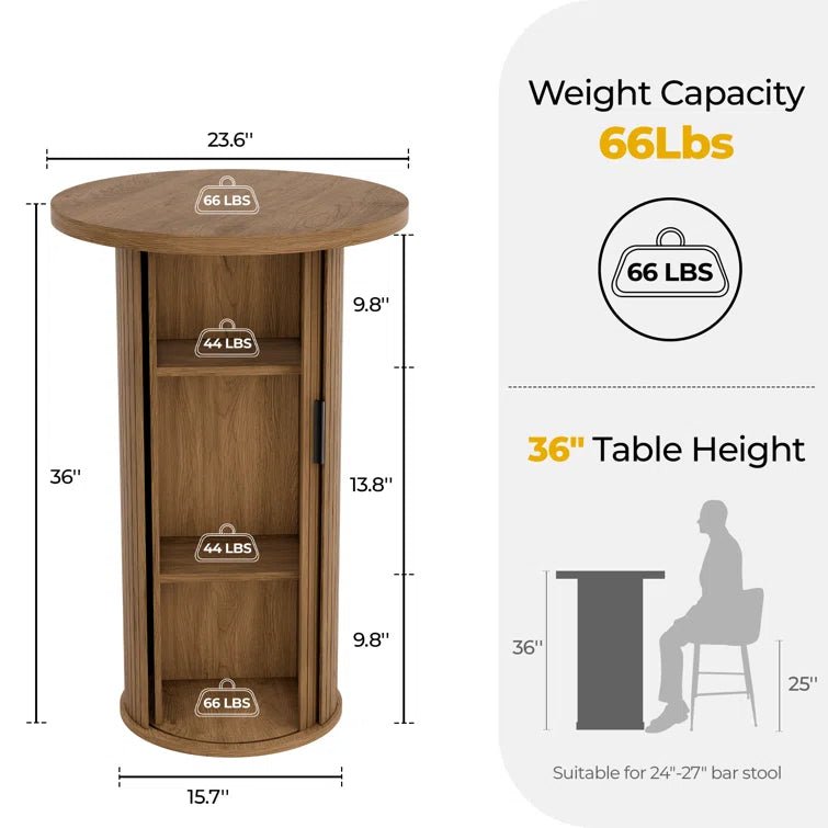 36'' Round Tambour Counter-Height Dining Table – Modern Wood Pedestal Base -Brown/SW9739AKTB
