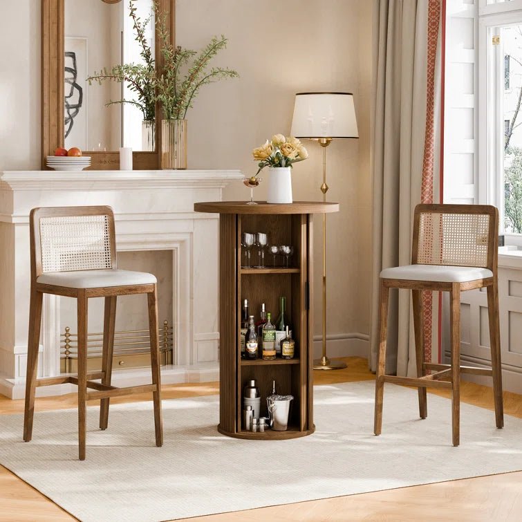 36'' Round Tambour Counter-Height Dining Table – Modern Wood Pedestal Base -Brown/SW9739AKTB