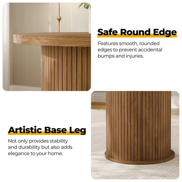 36'' Round Tambour Counter-Height Dining Table – Modern Wood Pedestal Base -Brown/SW9739AKTB