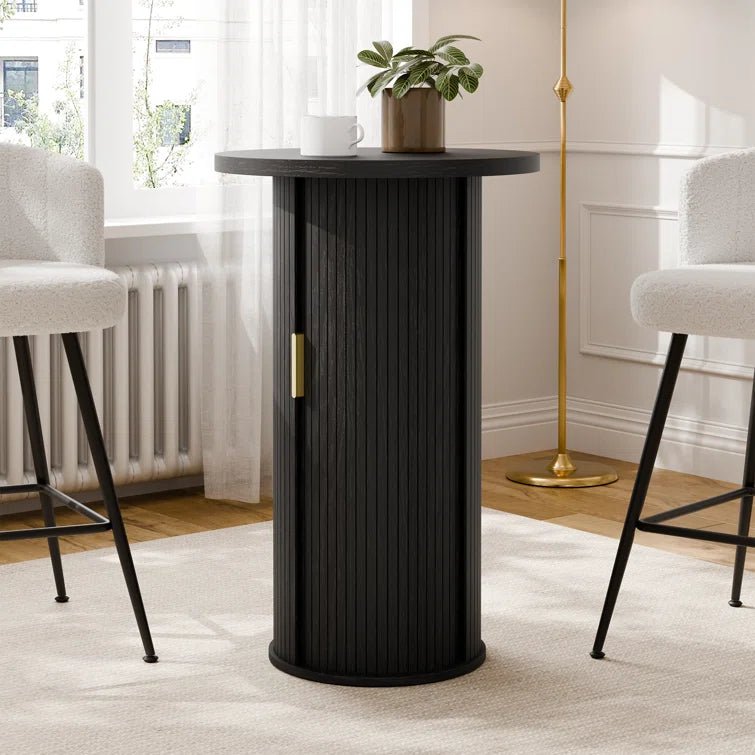 36'' Round Tambour Counter-Height Dining Table – Modern Wood Pedestal Base -Black/SW9739AKKB