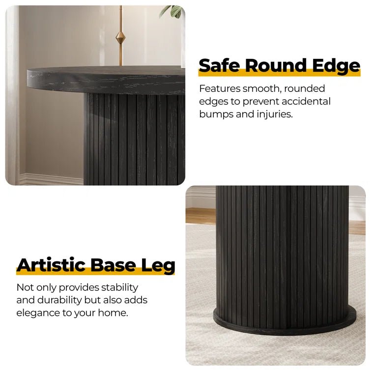 36'' Round Tambour Counter-Height Dining Table – Modern Wood Pedestal Base -Black/SW9739AKKB