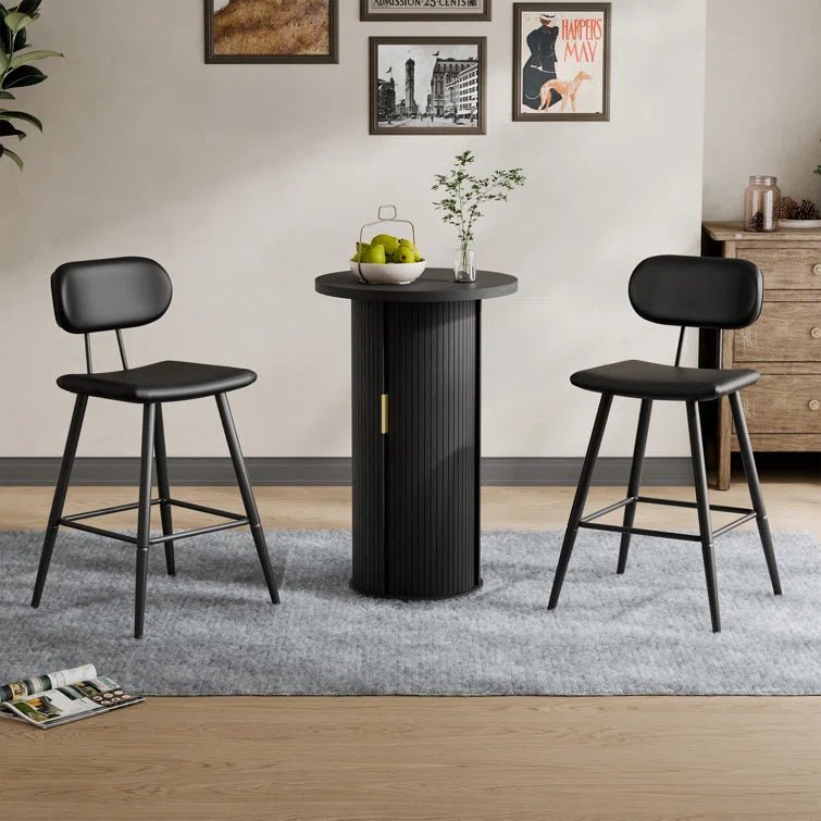 36'' Round Tambour Counter-Height Dining Table – Modern Wood Pedestal Base -Black/SW9739AKKB