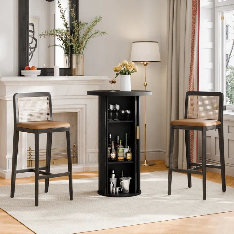 36'' Round Tambour Counter-Height Dining Table – Modern Wood Pedestal Base -Black/SW9739AKKB