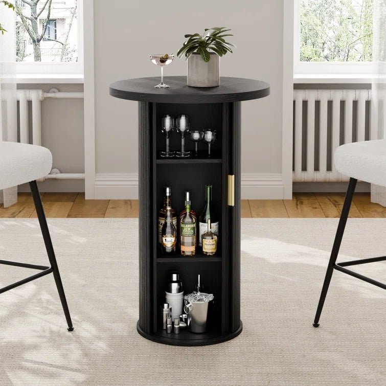 36'' Round Tambour Counter-Height Dining Table – Modern Wood Pedestal Base -Black/SW9739AKKB