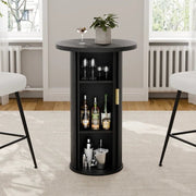 36'' Round Tambour Counter-Height Dining Table – Modern Wood Pedestal Base -Black/SW9739AKKB