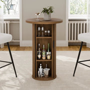 36'' Round Tambour Counter-Height Dining Table – Modern Wood Pedestal Base -Brown/SW9739AKTB