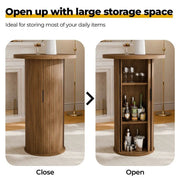 36'' Round Tambour Counter-Height Dining Table – Modern Wood Pedestal Base -Brown/SW9739AKTB