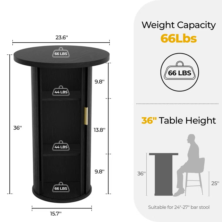 36'' Round Tambour Counter-Height Dining Table – Modern Wood Pedestal Base -Black/SW9739AKKB