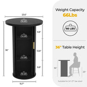 36'' Round Tambour Counter-Height Dining Table – Modern Wood Pedestal Base -Black/SW9739AKKB