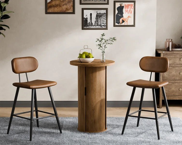 36'' Round Tambour Counter-Height Dining Table – Modern Wood Pedestal Base -Brown/SW9739AKTB