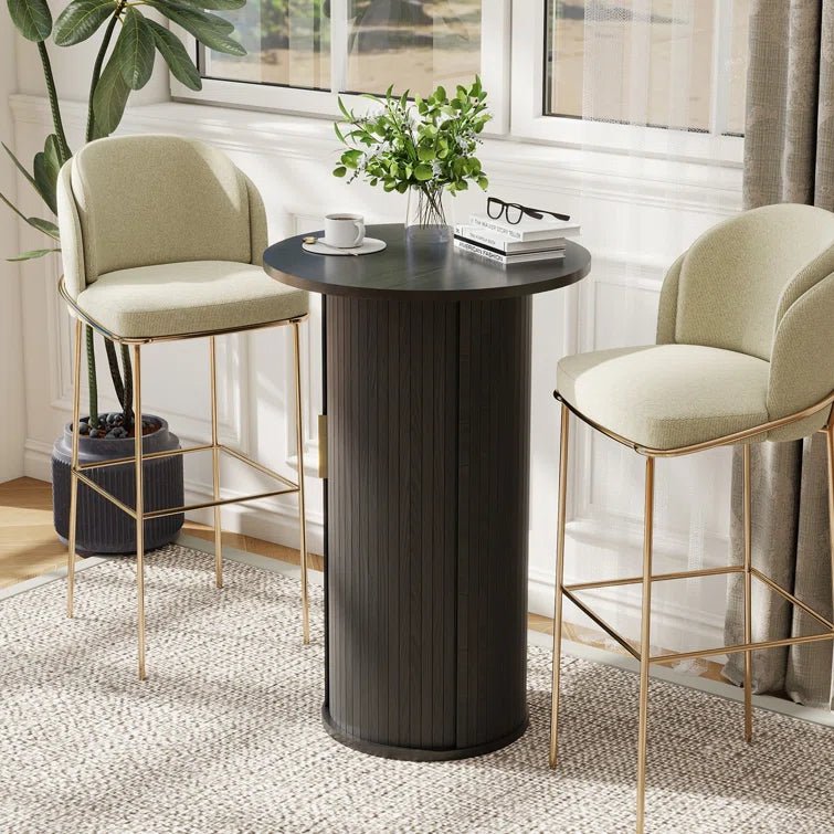 36'' Round Tambour Counter-Height Dining Table – Modern Wood Pedestal Base -Black/SW9739AKKB