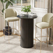 36'' Round Tambour Counter-Height Dining Table – Modern Wood Pedestal Base -Black/SW9739AKKB