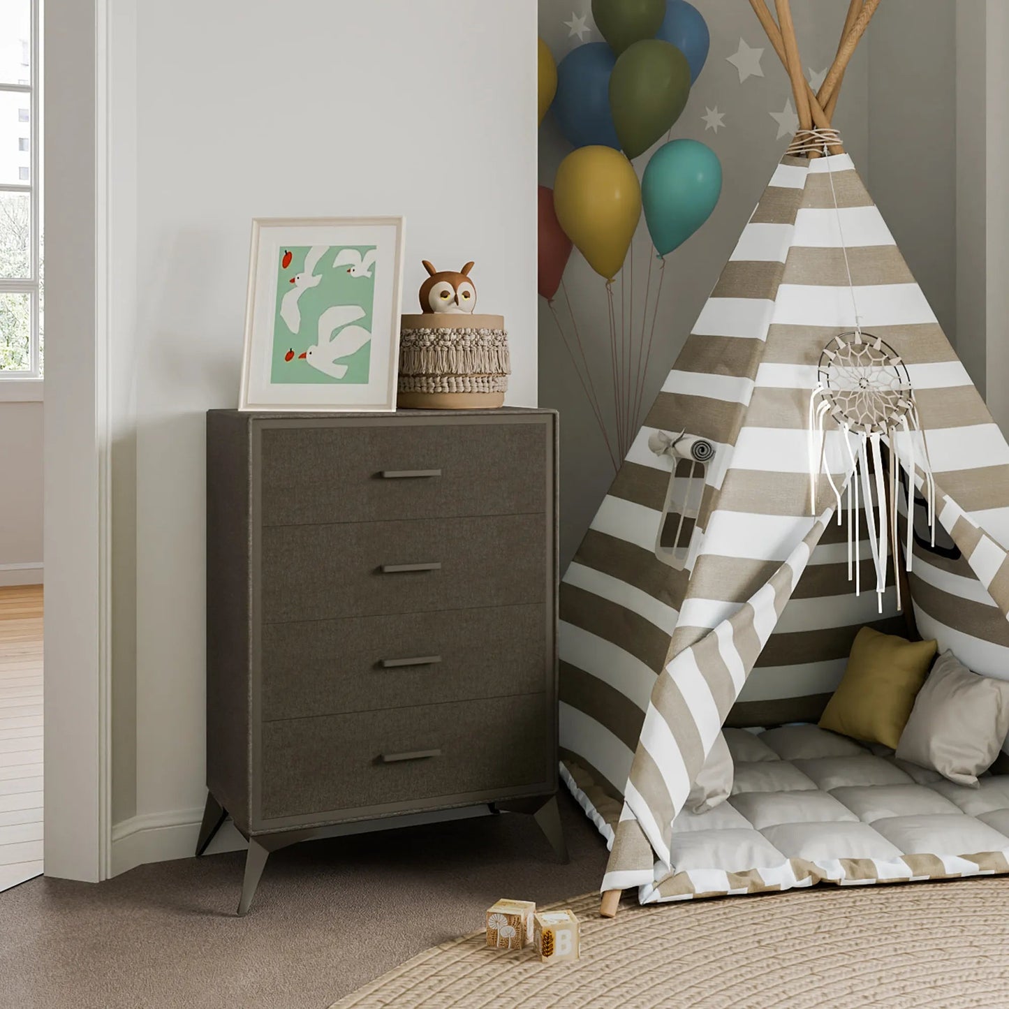4 Drawer Metal - Framed Fabric Storage Cabinet - Brown/SW9727AKGT