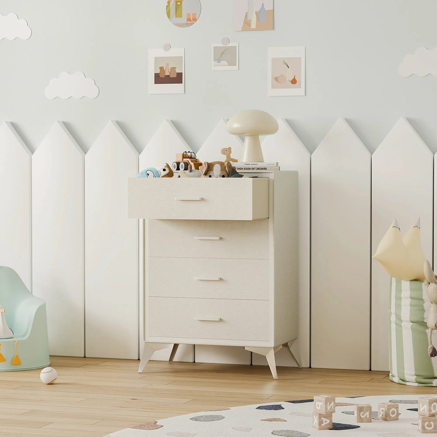 4 Drawer Metal - Framed Fabric Storage Cabinet - White/SW9727AKWN