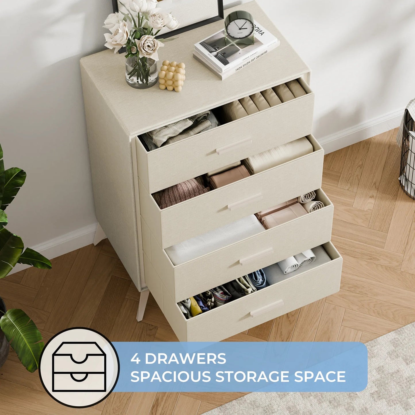 4 Drawer Metal - Framed Fabric Storage Cabinet - White/SW9727AKWN