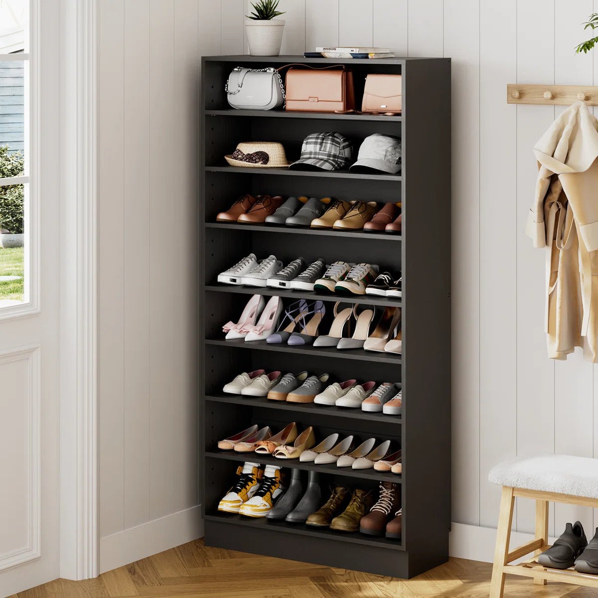 40 Pair Large Shoe Cabinet Shoe Rack with Adjustable Shelf -White/SW9730ACWR