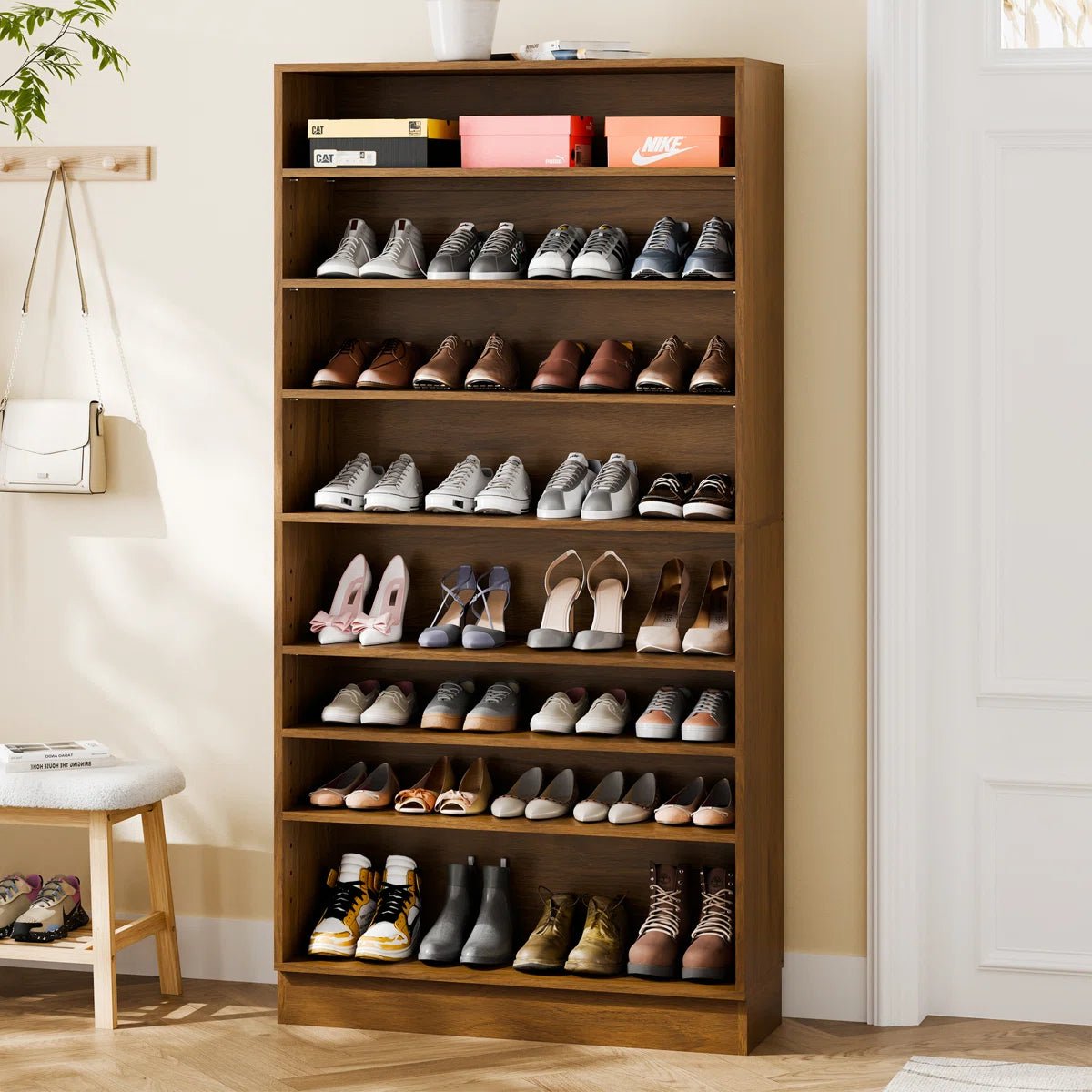40 Pair Large Shoe Cabinet Shoe Rack with Adjustable Shelf -Brown/SW9730ACOB