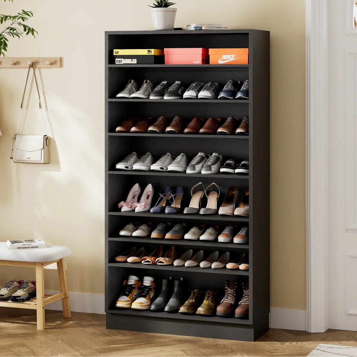 40 Pair Large Shoe Cabinet Shoe Rack with Adjustable Shelf -Black/SW9730ACKB