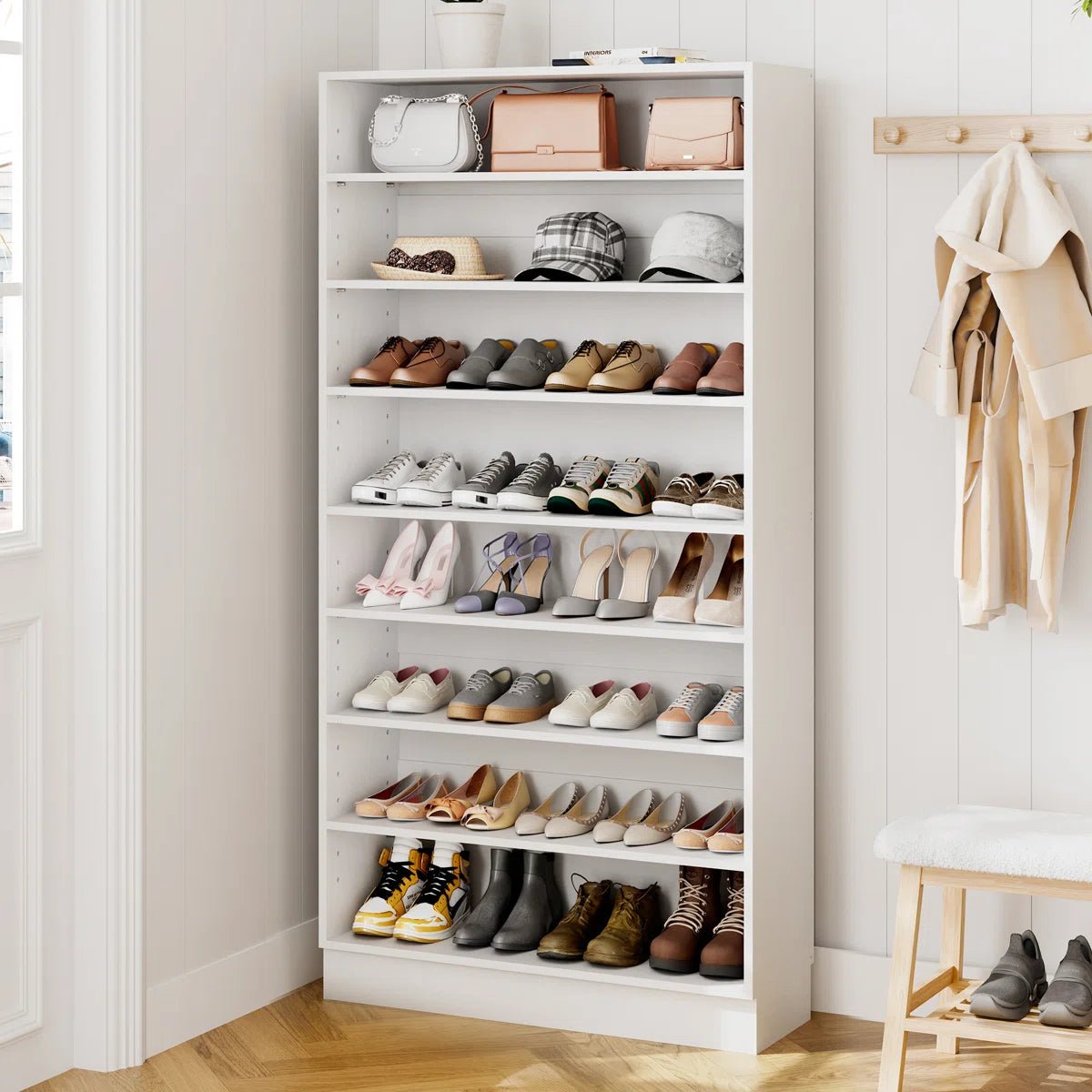 40 Pair Large Shoe Cabinet Shoe Rack with Adjustable Shelf -White/SW9730ACWR