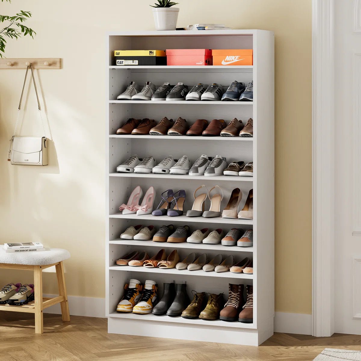 40 Pair Large Shoe Cabinet Shoe Rack with Adjustable Shelf -White/SW9730ACWR