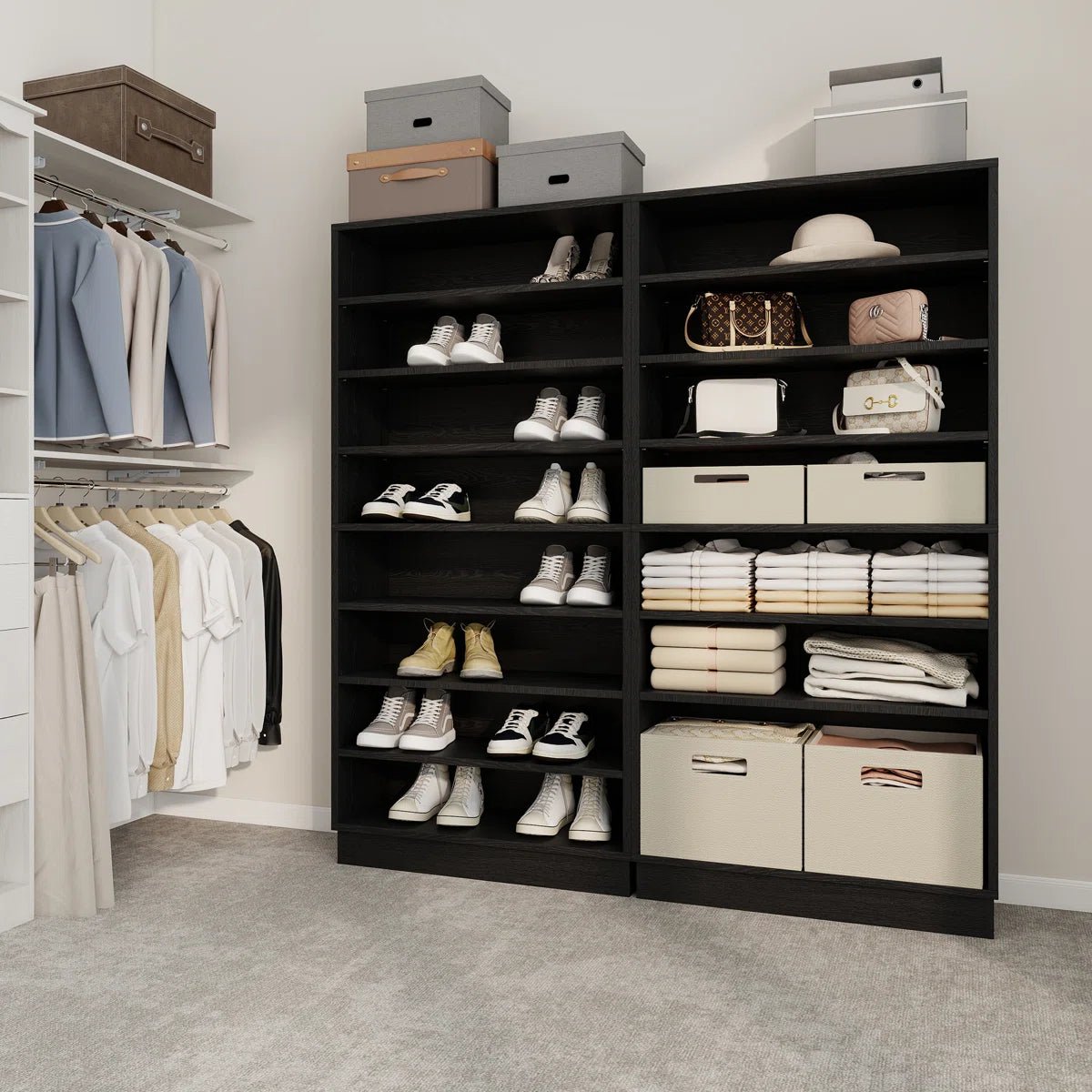 40 Pair Large Shoe Cabinet Shoe Rack with Adjustable Shelf -Black/SW9730ACKB