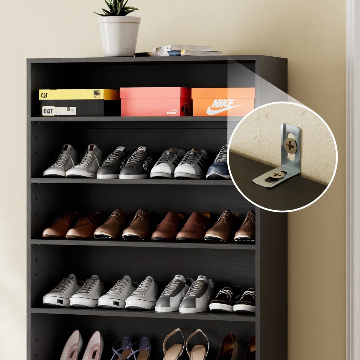 40 Pair Large Shoe Cabinet Shoe Rack with Adjustable Shelf -Black/SW9730ACKB
