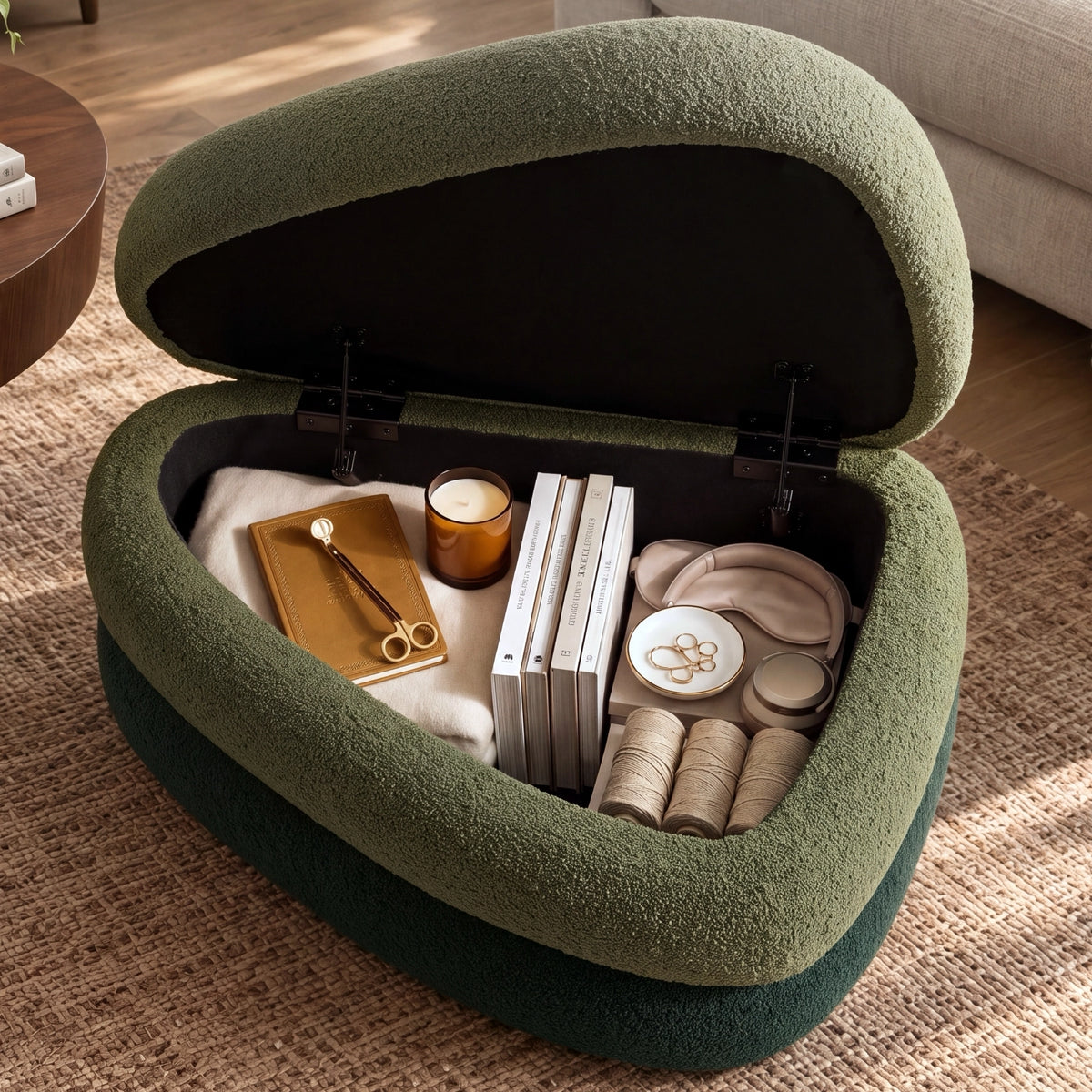Modern Upholstered Ottoman with Hidden Storage & Lift-Top