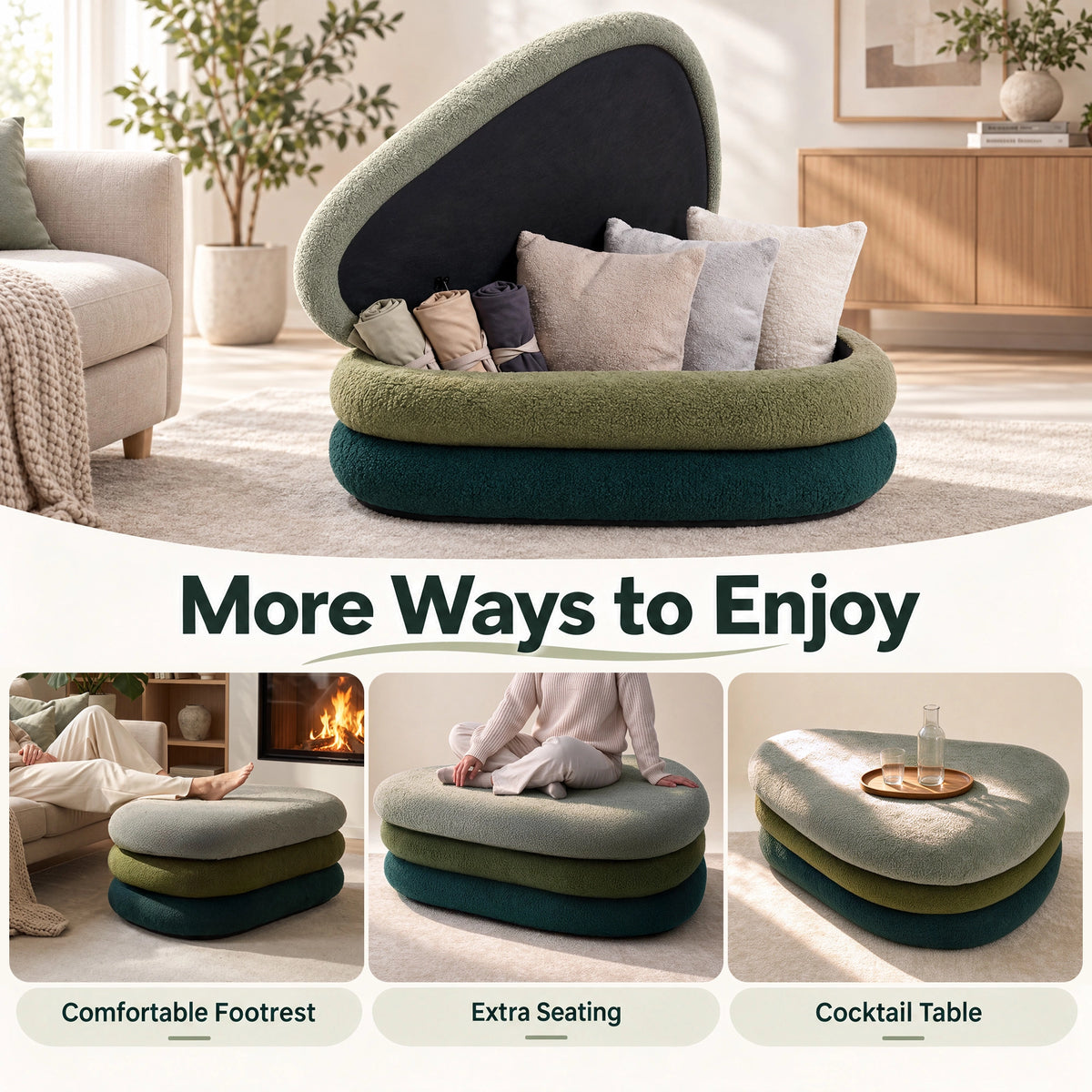 Modern Upholstered Ottoman with Hidden Storage & Lift-Top