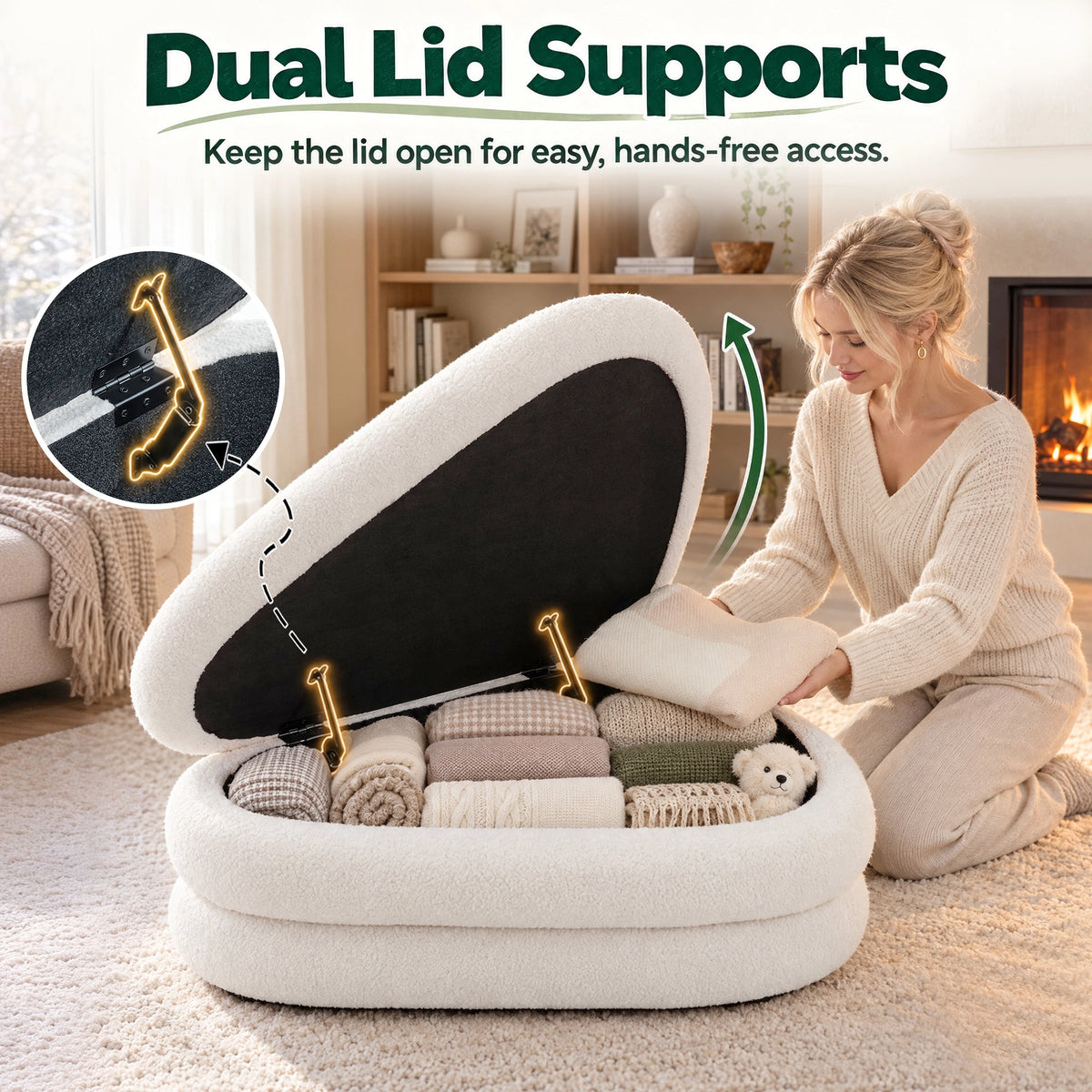 Modern Upholstered Ottoman with Hidden Storage & Lift-Top