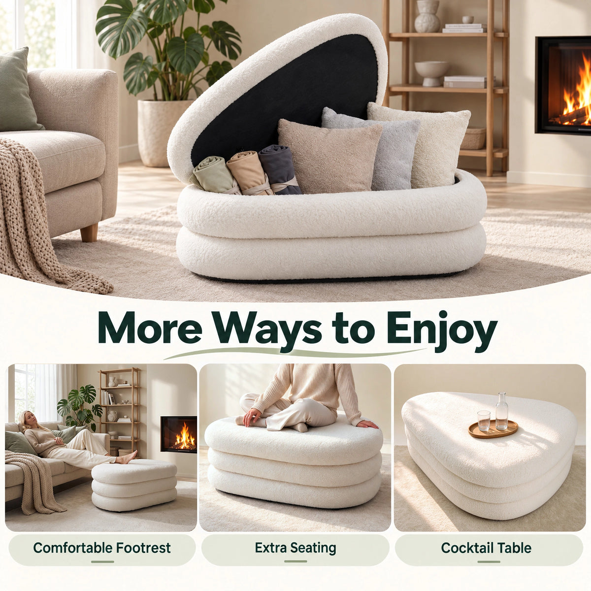 Modern Upholstered Ottoman with Hidden Storage & Lift-Top