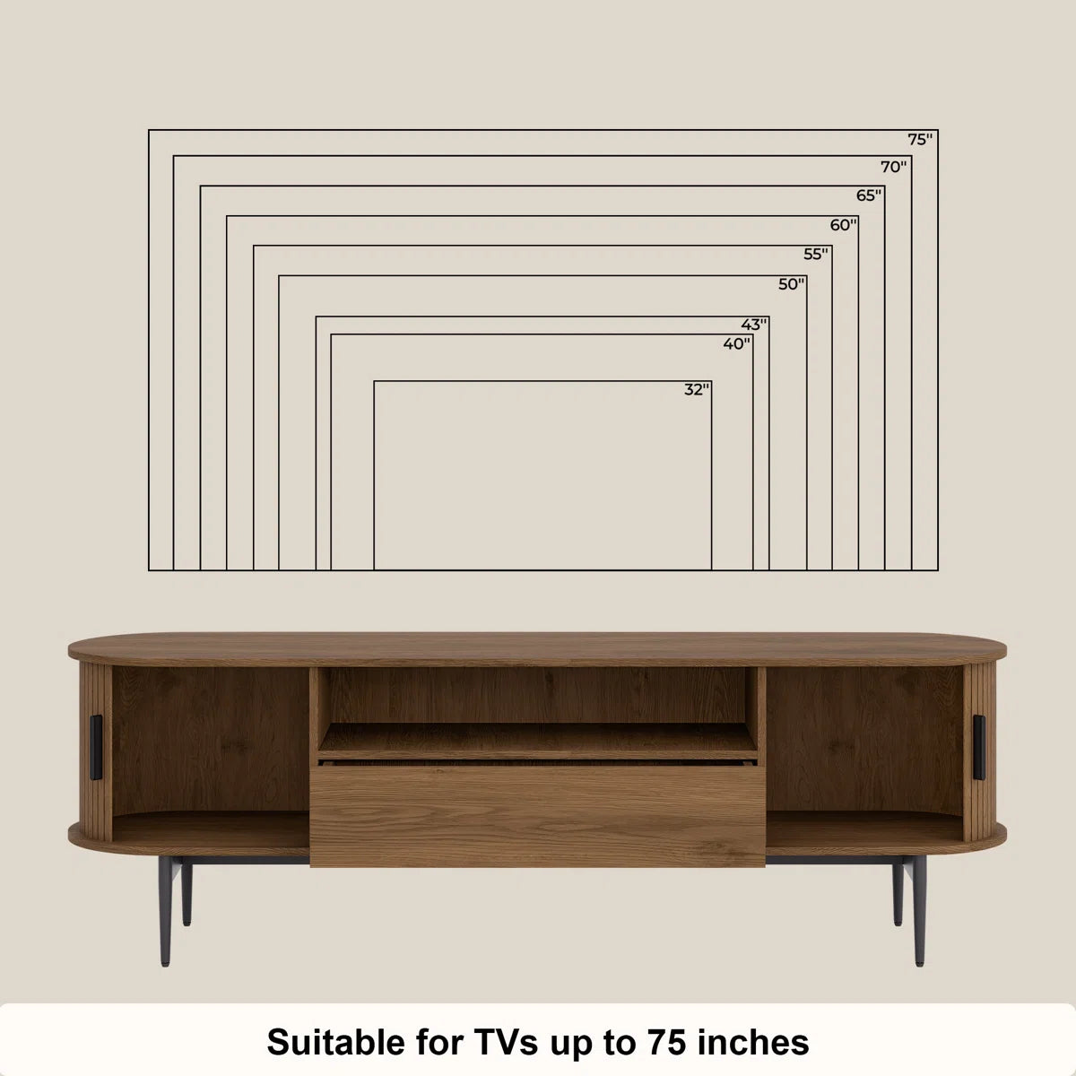 Tambour Design Mid-Century Modern TV Stand With Drawer for TV Up to 75" - WELL ZONE