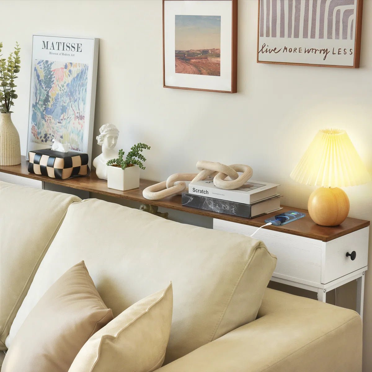 63" Console Table with Drawers and Outlets - White/SW9715CKWR