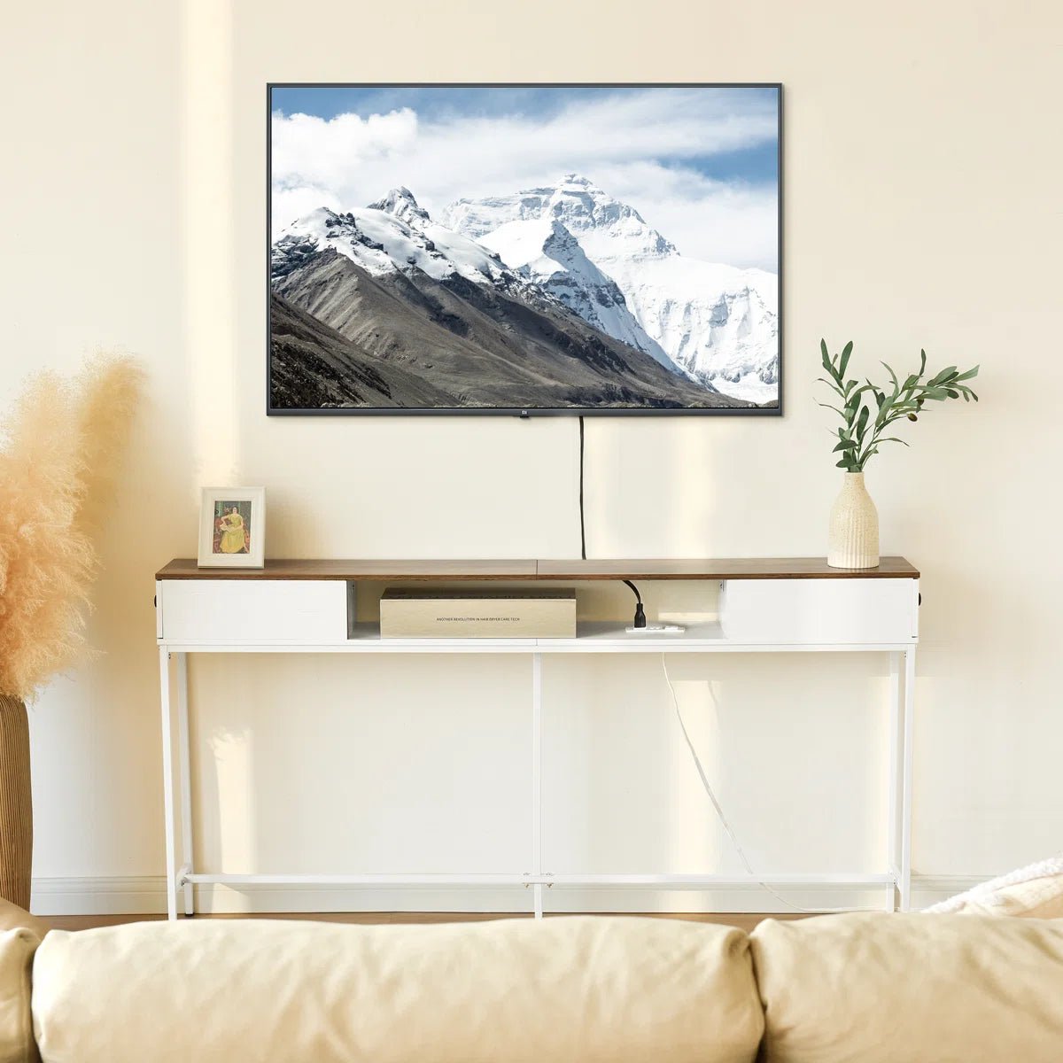 63" Console Table with Drawers and Outlets - White/SW9715CKWR