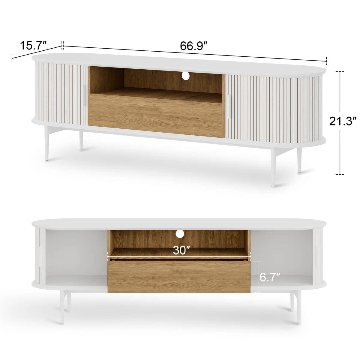 Tambour Design Mid-Century Modern TV Stand With Drawer for TV Up to 75" - WELL ZONE