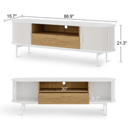 Tambour Design Mid-Century Modern TV Stand With Drawer for TV Up to 75" - WELL ZONE