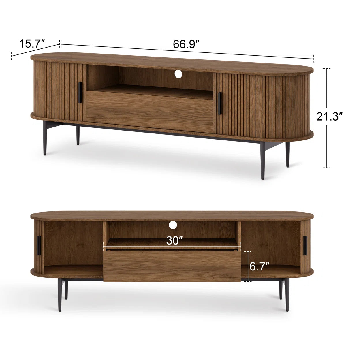 Tambour Design Mid-Century Modern TV Stand With Drawer for TV Up to 75" - WELL ZONE