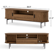 Tambour Design Mid-Century Modern TV Stand With Drawer for TV Up to 75" - WELL ZONE