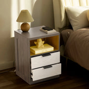 LED Wood Nightstand with 2 Drawers - Black/SW9707ALNH