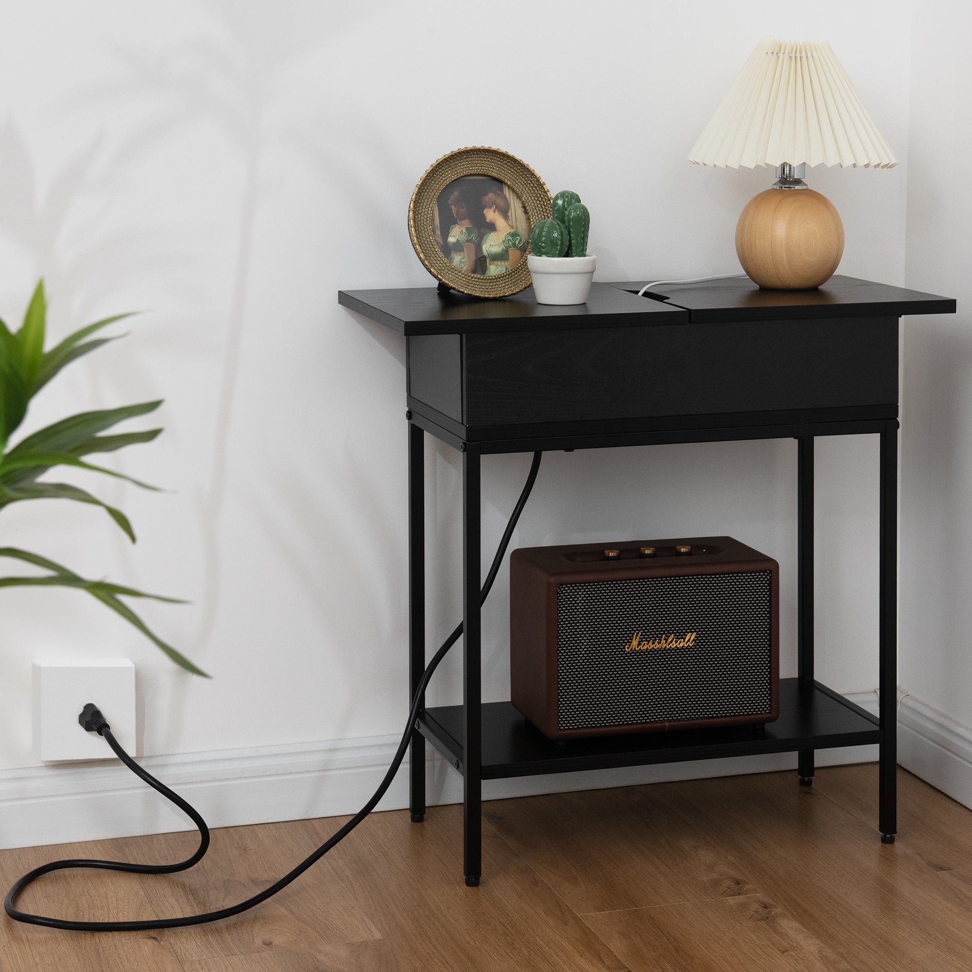 Industrial End Table with Charging Station – USB Ports & Power Outlet, Rustic Wood & Metal Design - WELL ZONE