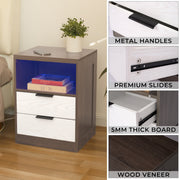 LED Wood Nightstand with 2 Drawers - Black/SW9707ALNH