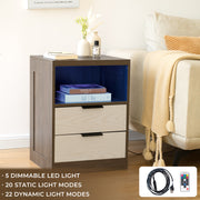 LED Wood Nightstand with 2 Drawers - Black/SW9707ALNH