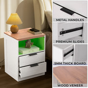LED Wood Nightstand with 2 Drawers - White/SW9707ALWT