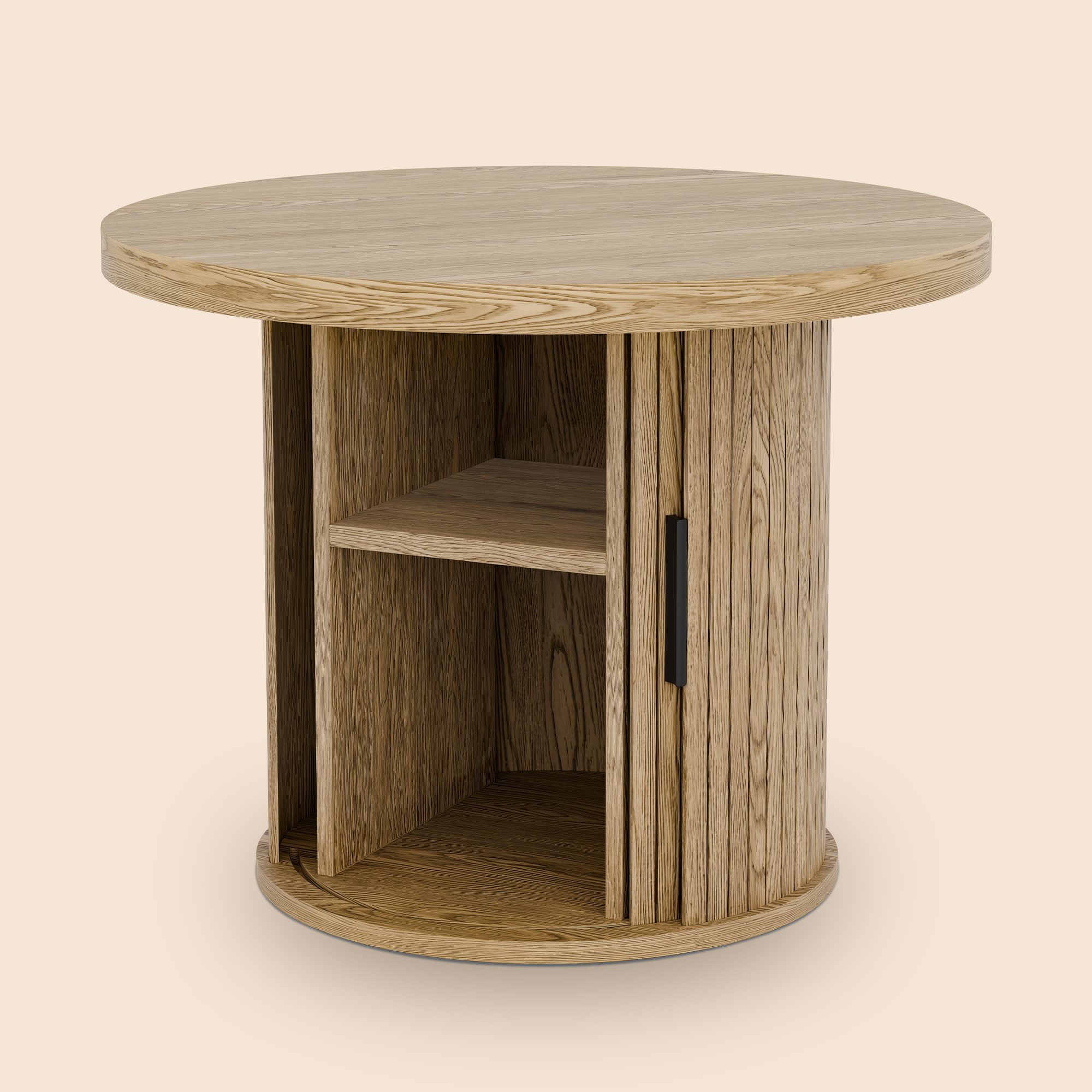 Tambour Design Round Coffee Table with Storage